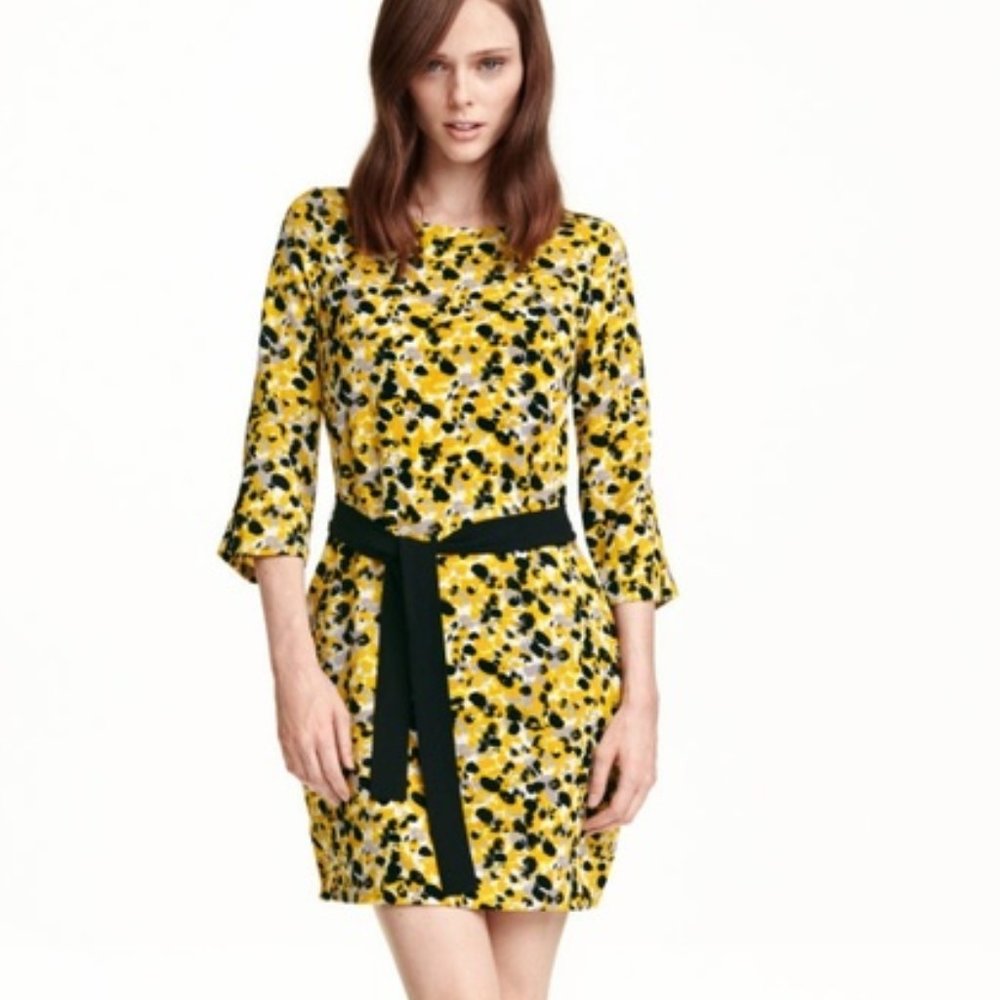 H&M Yellow Leopard Print Belted Dress